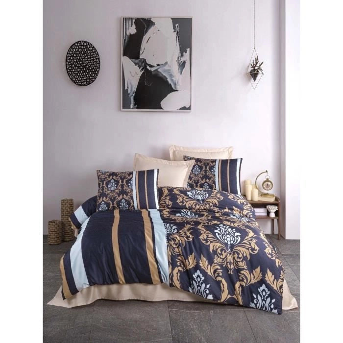 Completo letto - 1 copripiumino 220 x 240 cm + 2 federe 60 x 60 cm - 100% poliestere microsatin - Blu
