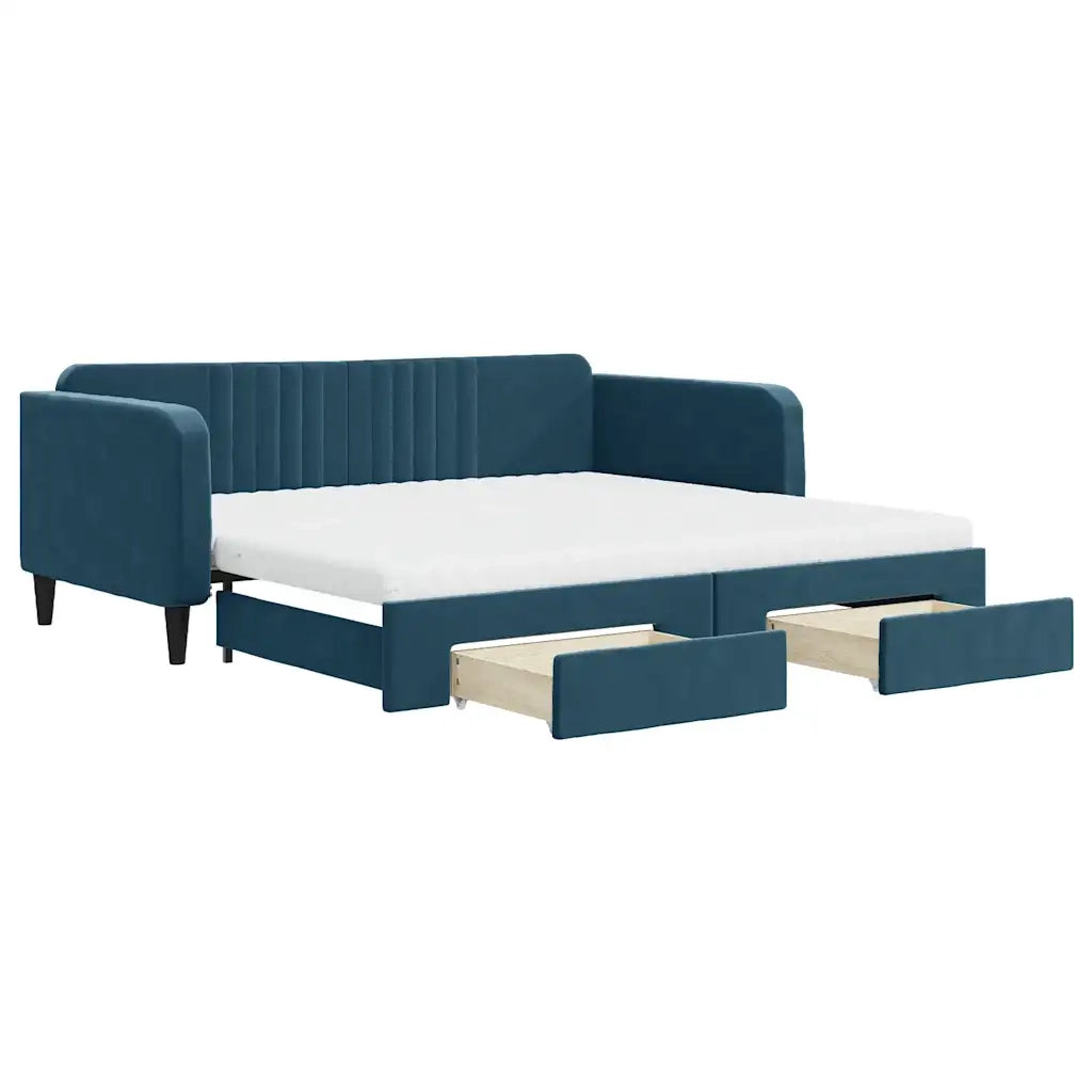 Divano Letto Estraibile con Cassetti Blu 100x200 cm in Velluto 3197141