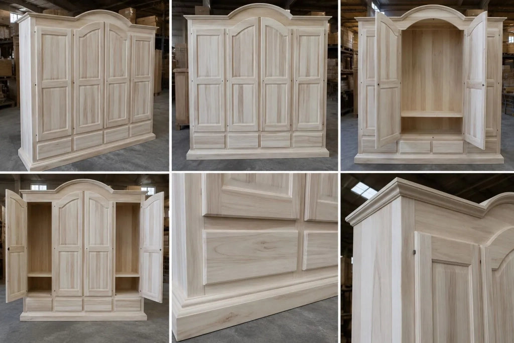 Armadio classico 4 porte 4 cassetti legno grezzo 234x60x230 (472) - Mobili 2G