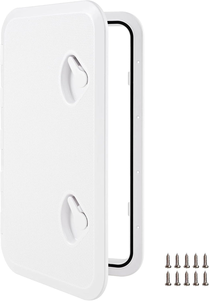 Portello d’Ispezione in ABS 60,5 x 35,5 cm, Portello di Accesso del Ponte Rettangolare Antiscivolo Apertura a 180°, Copertura del Ponte Marino della Barca, Bianco
