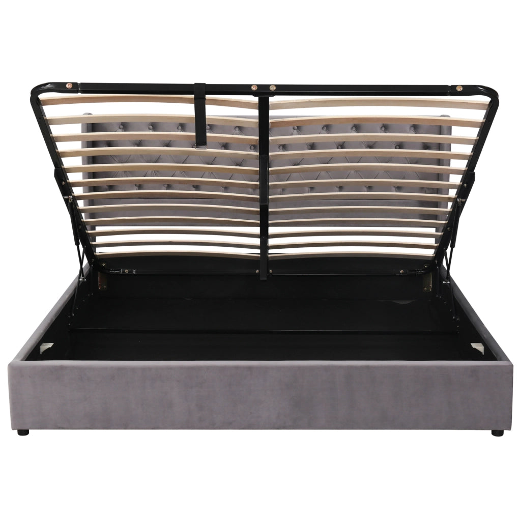 Letto matrimoniale contenitore 180x200 in velluto grigio con rete a doghe