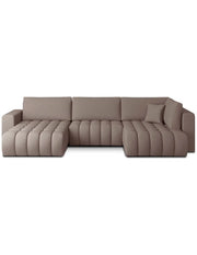 Divano ad angolo BONITA convertibile 6 posti beige scuro tessuto – sinistra – 350x175cm