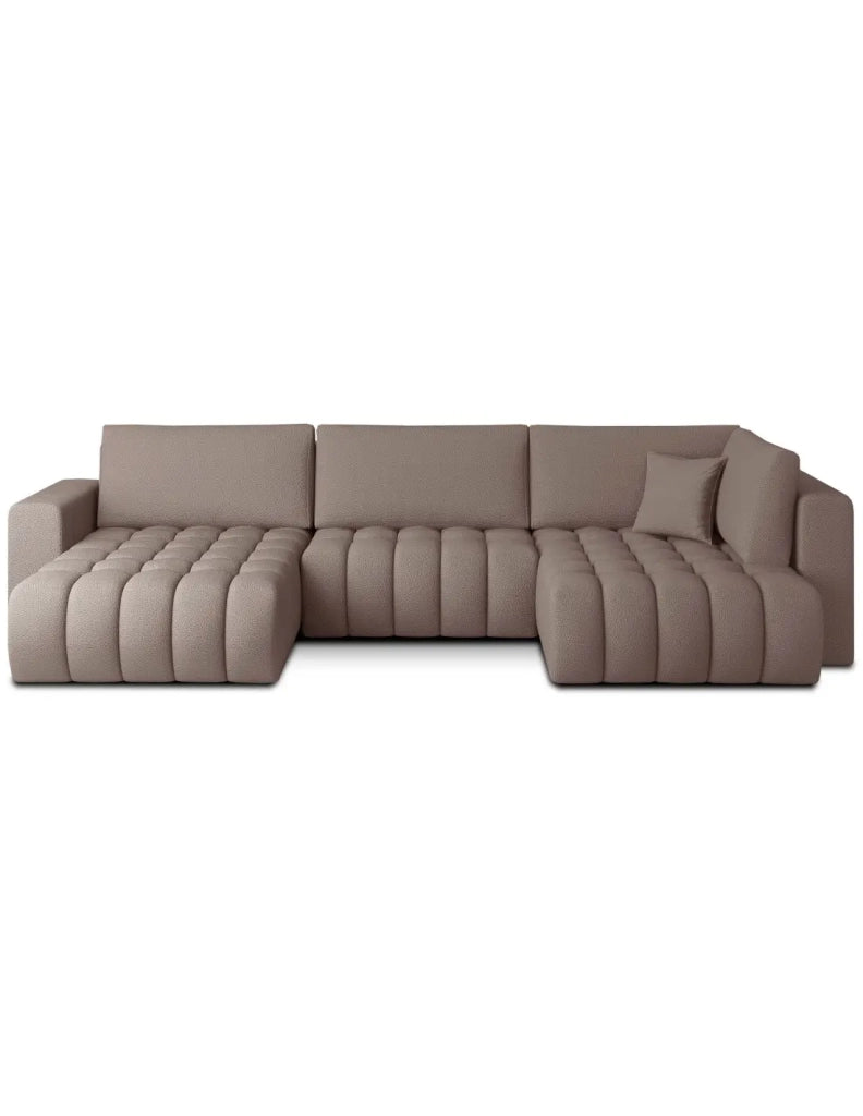 Divano ad angolo BONITA convertibile 6 posti beige scuro tessuto – sinistra – 350x175cm