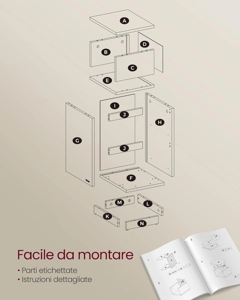 VASAGLE Kailyn Collection - Comodino stretto, set di 2, tavolino, 2 cassetti e vano aperto, montaggio a sinistra o a destra, camera da letto, soggiorno, beige naturale e bianco nuvola LET856N01
