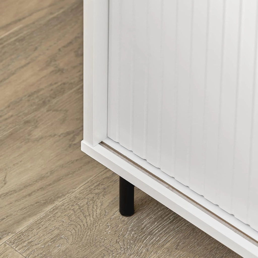 Mobile Ingresso Credenza Soggiorno Salvaspazio con Anta Scorrevole, Mobile da Cucina, Mobiletto Moderno in Legno con Gambe in Bambù, Design Elegante e Stabile, Bianco, 70x37x87cm, FSB62-W
