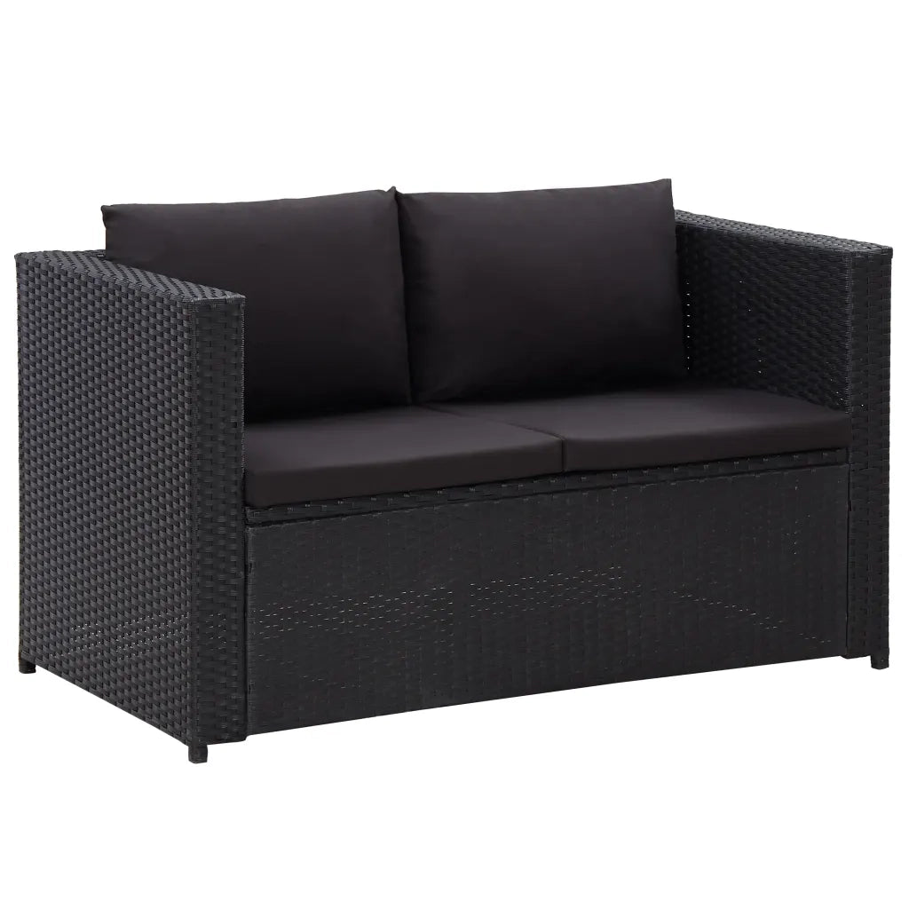 Set Divani da Giardino 3 pz con Cuscini in Polyrattan Nero 46397