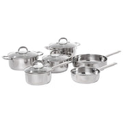 Set di 10 pentole e padelle in acciaio inossidabile argentato 4 pentole con coperchio 2 padelle
