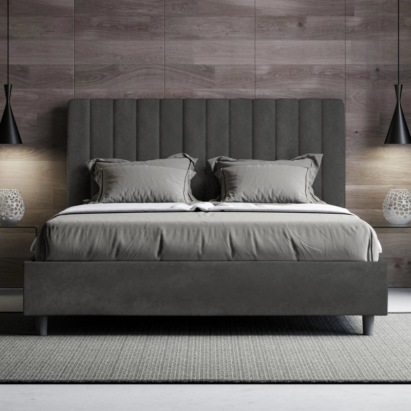 Letto imbottito Matrimoniale 160x210 cm Agueda - Con rete,Microfibra,Grigio