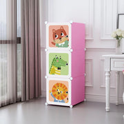 Trade Shop - Armadio Guardaroba Modulare Per Bambini A 3 Scomparti A Cubo Mobile Con Ante Decorate - Rosa