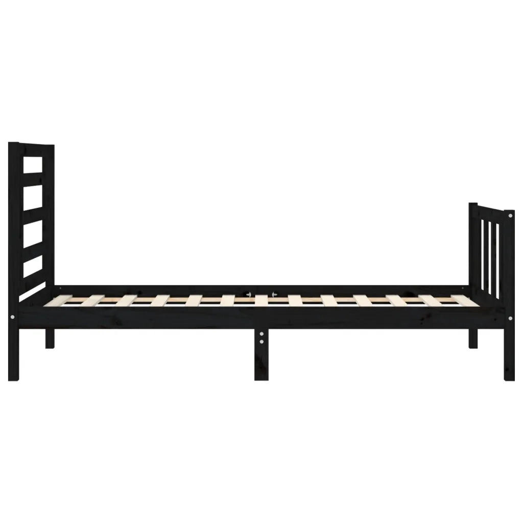 Letto singolo | Letto per adulti | Giroletto con Testiera Nero Small Single in Legno Massello