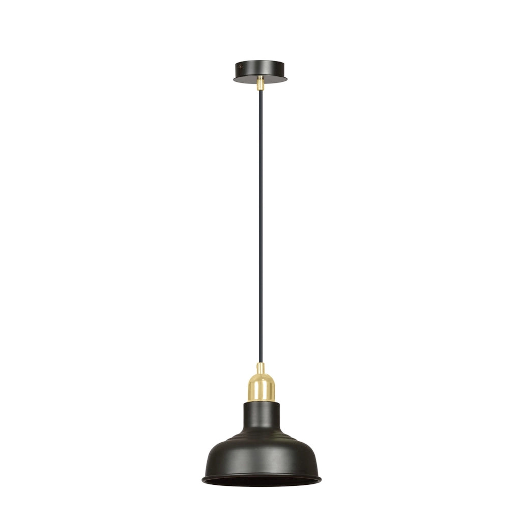 Sospensione Industrial 1 Luce Kubera In Acciaio Nero Con Elementi In Oro
