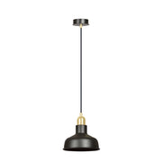 Sospensione Industrial 1 Luce Kubera In Acciaio Nero Con Elementi In Oro