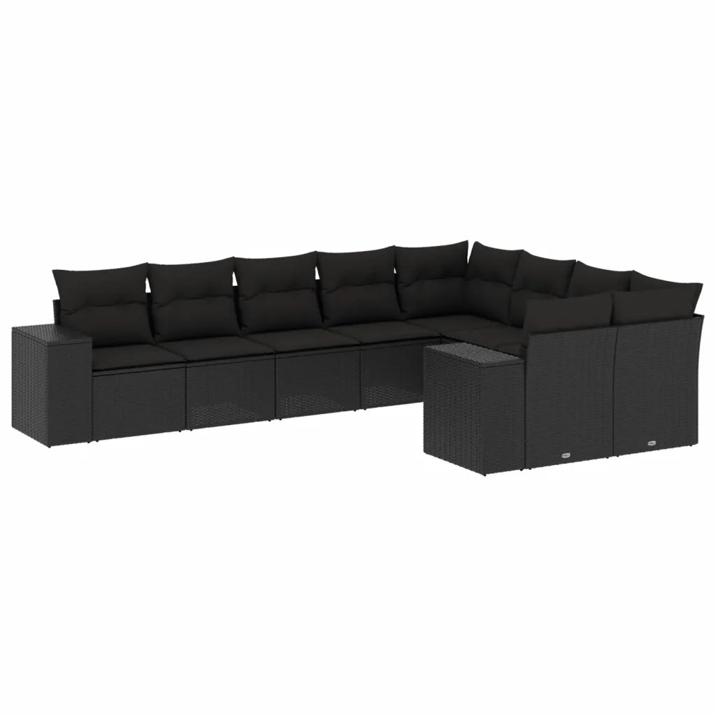 Set Divani da Giardino 9 pz con Cuscini Nero in Polyrattan 3255372