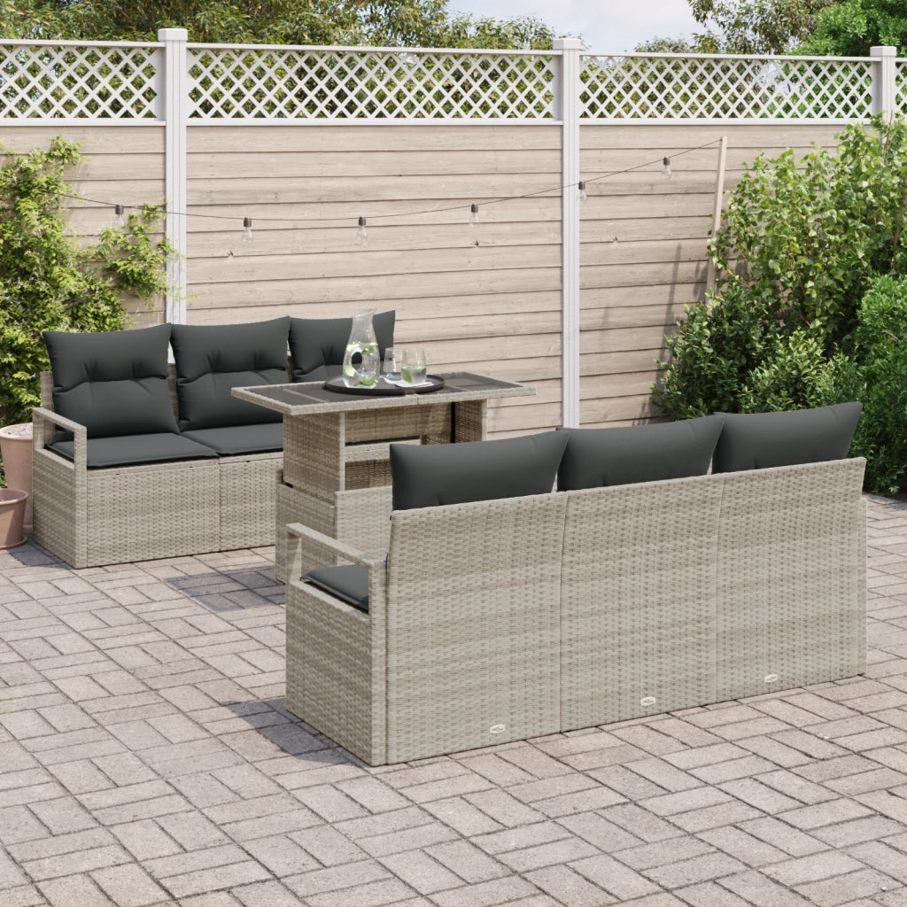 Set divano da giardino  7 pezzi con cuscini grigio chiaro in polirattan
