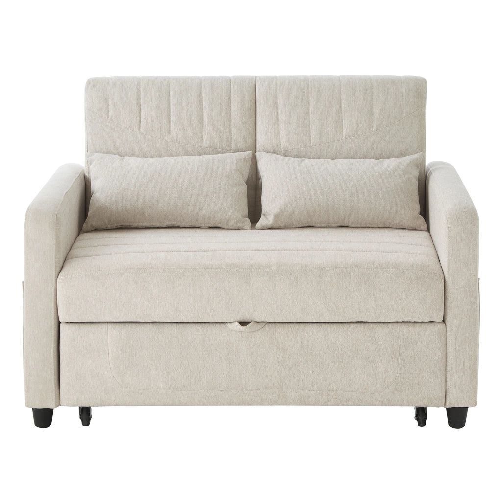 Divano letto 2 posti estraibile con schienale regolabile a 3 posizioni; cotone-lino beige