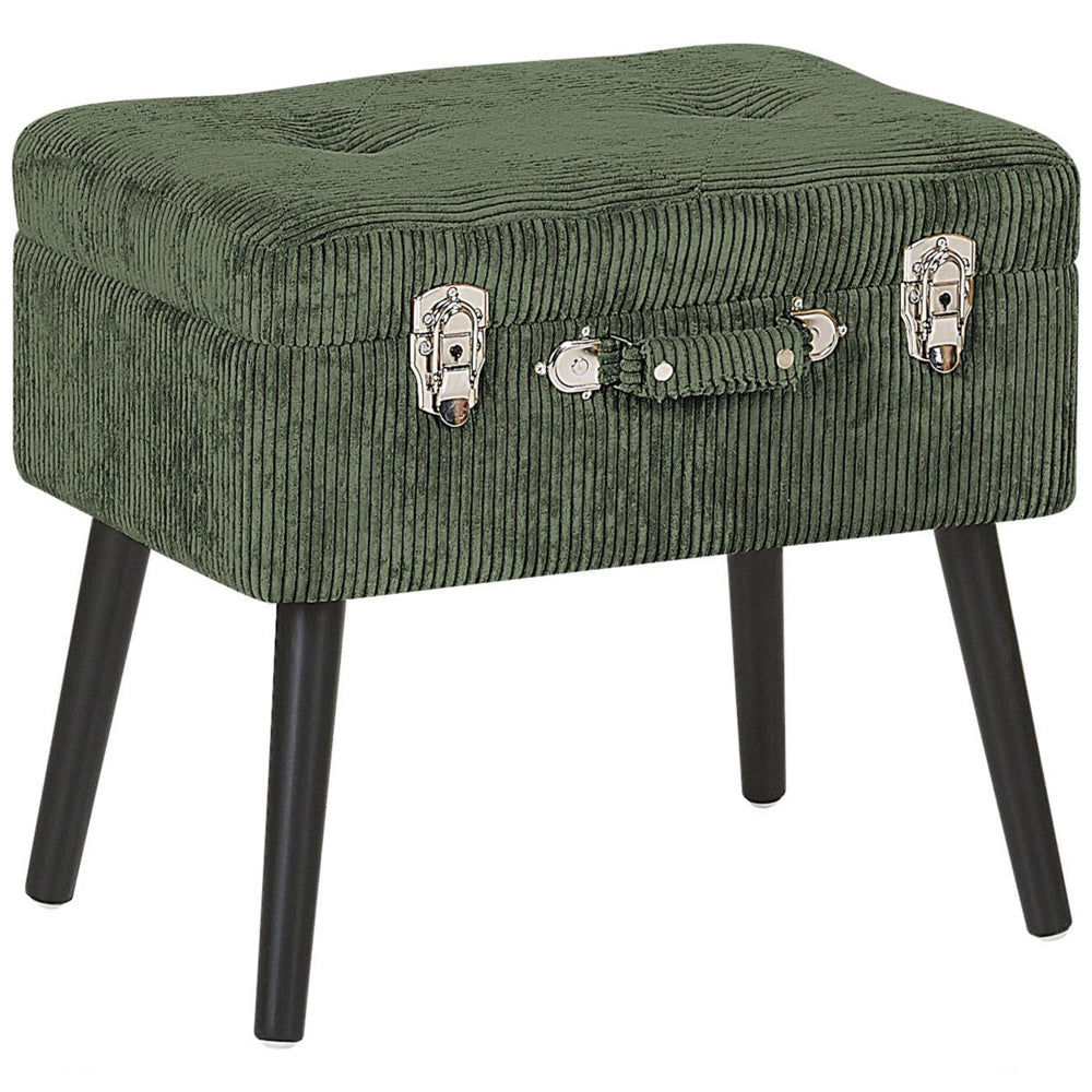 Comodino Sgabello Contenitore gambe nere imbottite in velluto a coste imbottite con design a valigia