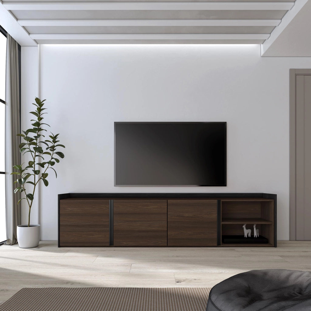 Mobile TV Soggiorno, 207x50x35 cm, Per TV fino a 80", Mobile Soggiorno, Rovere scuro e Nero