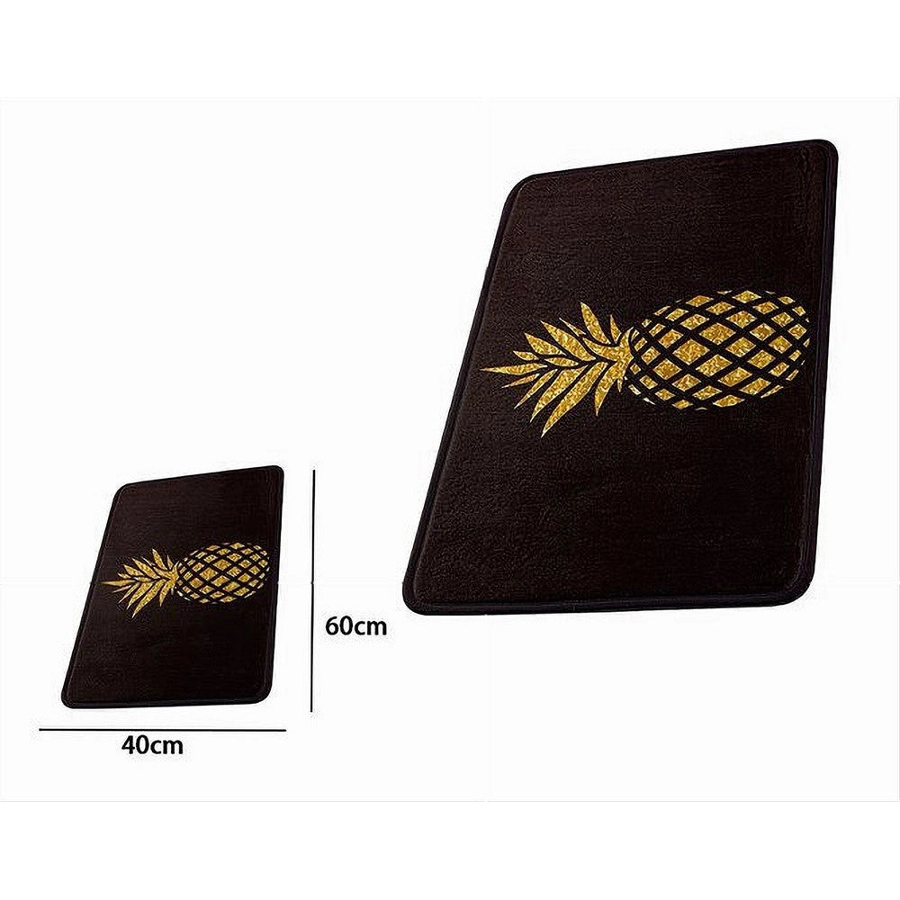 Trade Shop - Tappeto Tappetino Antiscivolo Tessuto Bagno Arredo 40x60cm Nero Con Ananas 69750 -