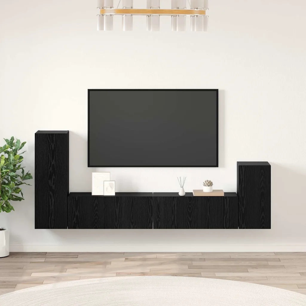 Mobile TV da Parete 3 pcs Rovere Nero Legno multistrato 3393478