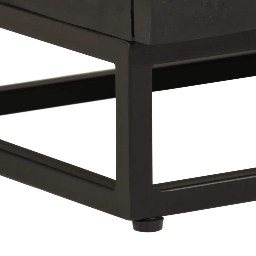 Comodino-Tavolino da notte Nero 40x30x50 cm in Legno Massello di Mango e Ferro 701344
