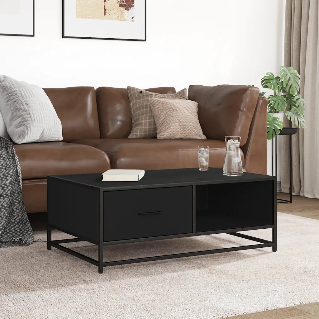Tavolino salotto | Tavolino da caff¨¨ | Tavolino da Soggiorno Nero 90x57x35 cm in Truciolato e Metallo