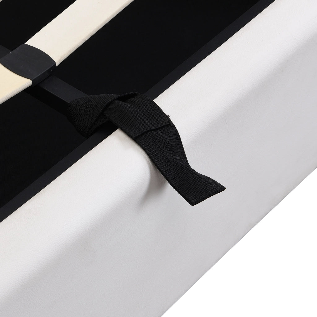 Letto matrimoniale ULEVR 140x200 cm con contenitore, LED, porta USB e testiera regolabile, bianco