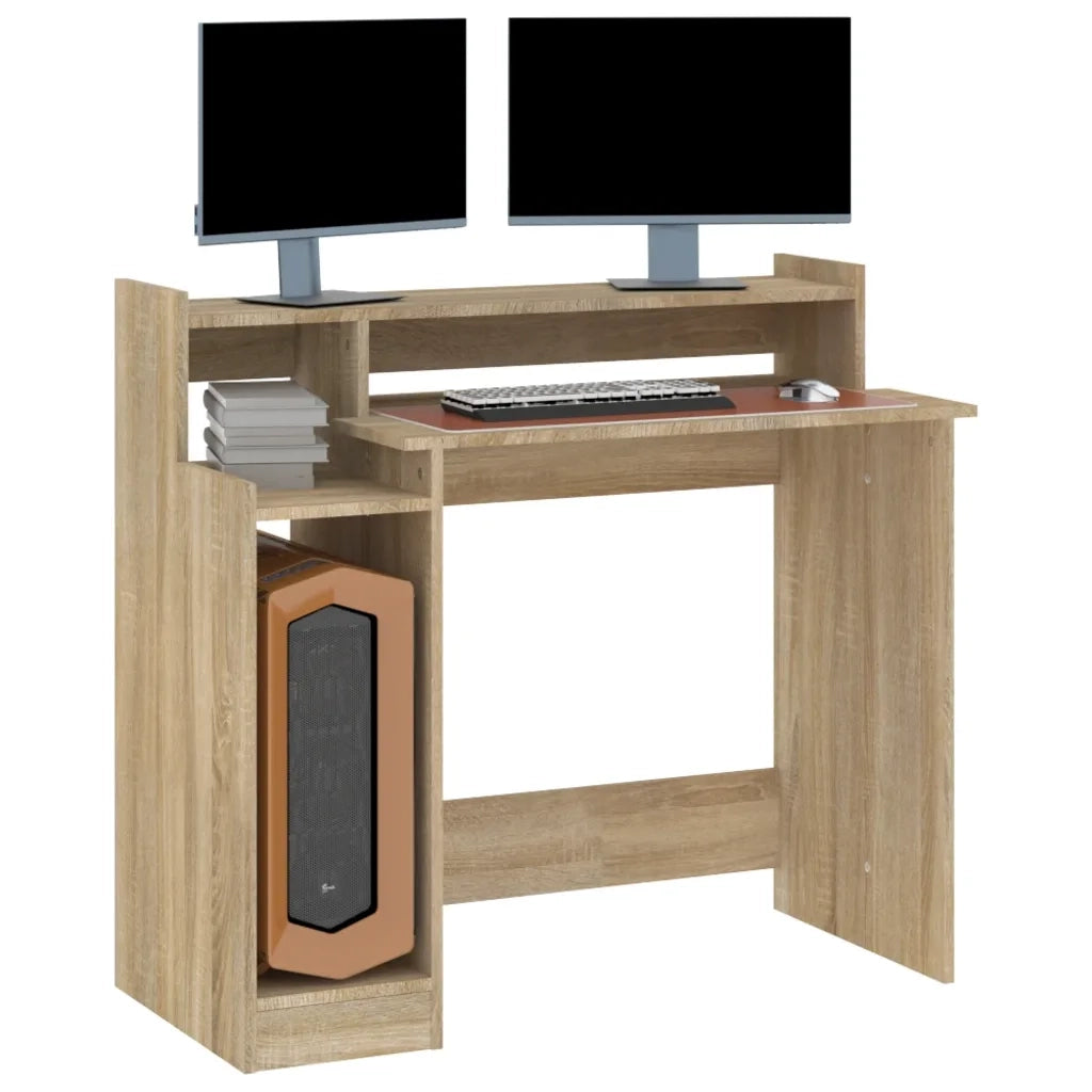 Scrivania | Tavolo da Ufficio con Luci LED Rovere Sonoma 97x45x90 cm in Multistrato