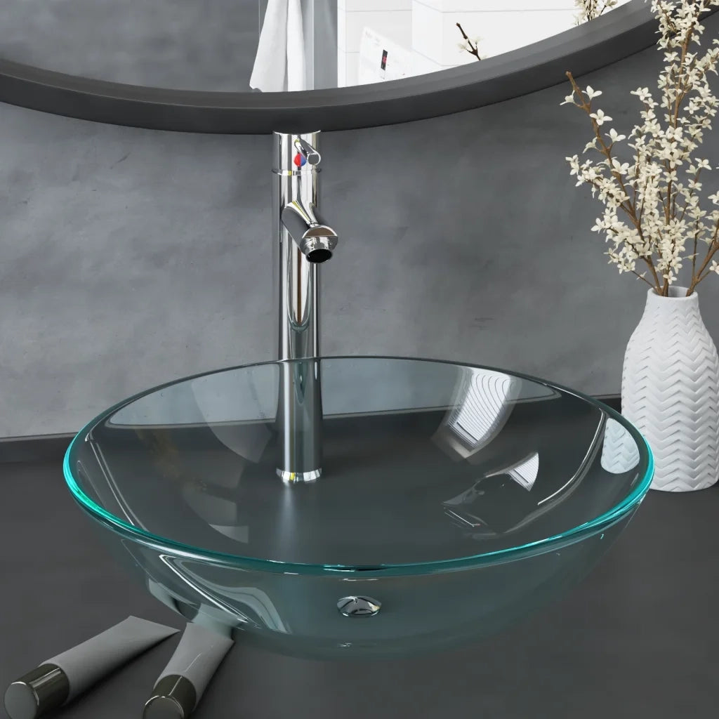 Lavandino con Rubinetto e Piletta Vetro Temperato Trasparente CFW9967080