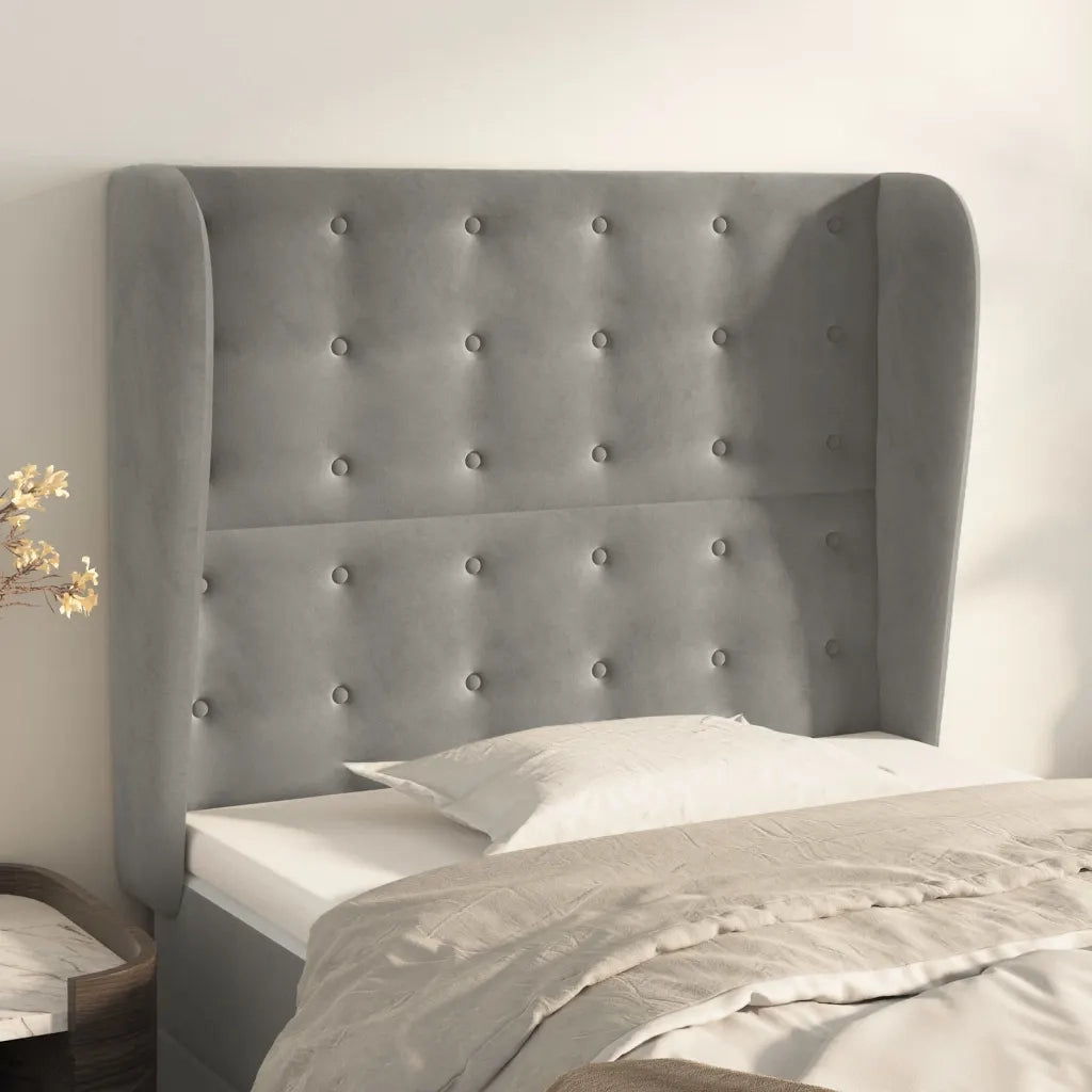 Testiera | Testata ad Orecchio Grigio Chiaro 103x23x118/128 cm in Velluto