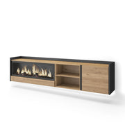 Mobile TV Soggiorno, 212x50x35 cm, Per TV fino a 80", Camino elettrico XXL, Sospeso, da appendere, LED, Rovere e nero