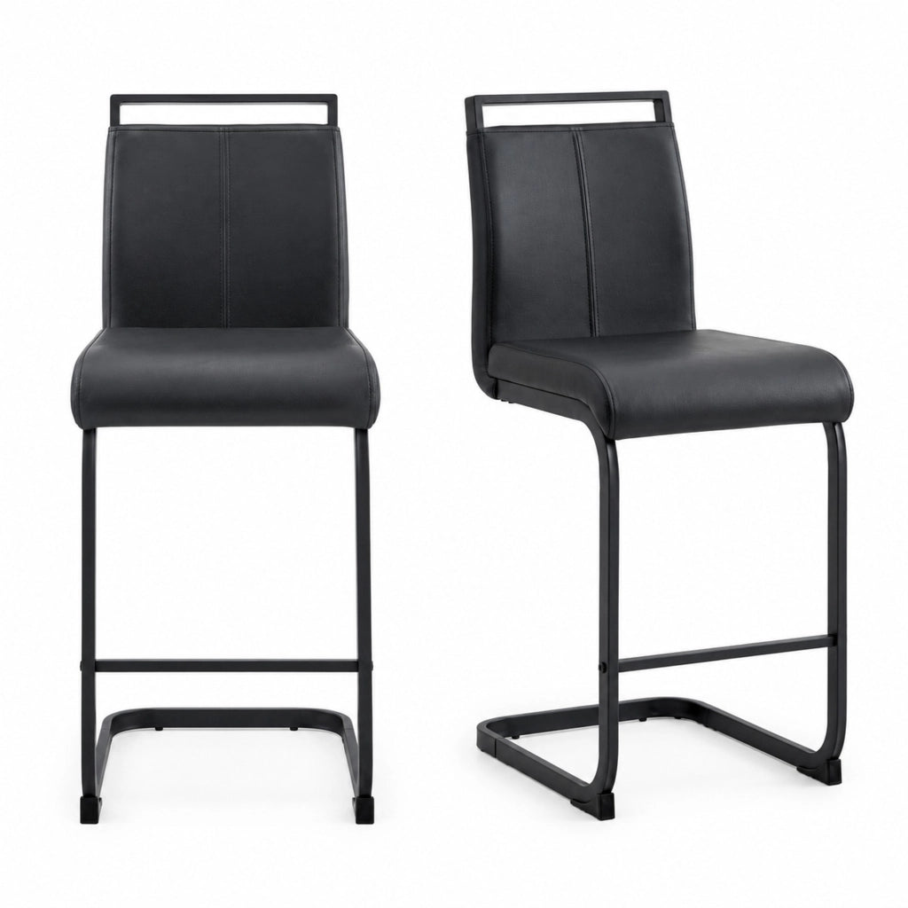 Set di 2 sgabelli da bar neri in similpelle con struttura in metallo