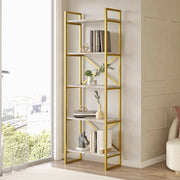 Biblioteca Trecenta, Libreria 5 Ripiani, 58x30x175h cm Bianco Marmo