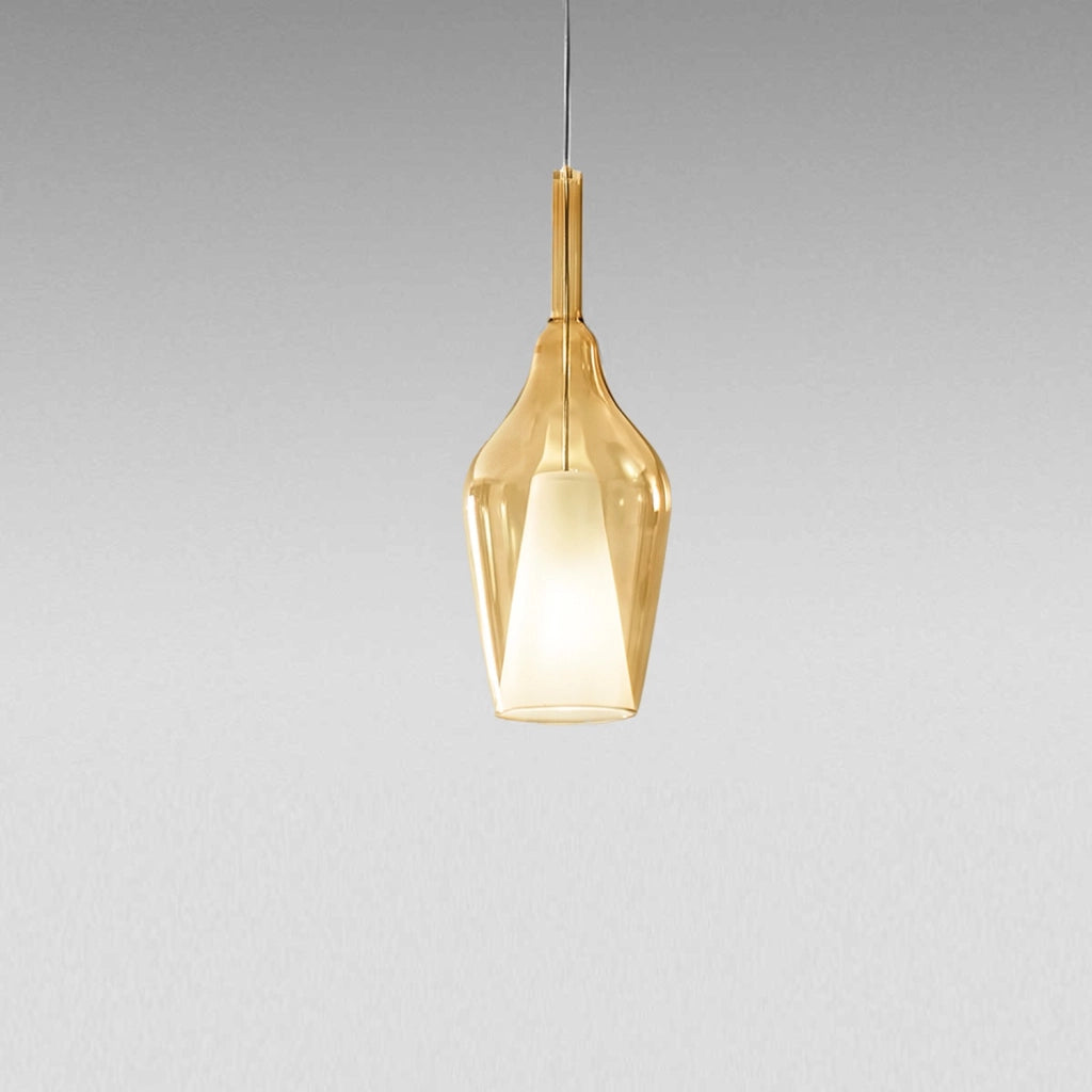 Ofelia S/12 Mini Lampada a Sospensione in Vetro Borosilicato Ambra Trasparente con Attacco E27 e Cavo 3 metri per Interni - Gealuce