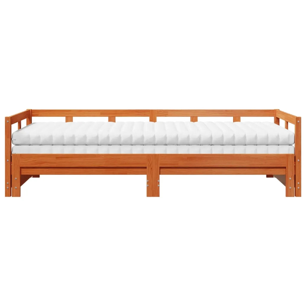 Divano Letto con Rotelle e Materasso Marrone Cera 90x190cm Pino