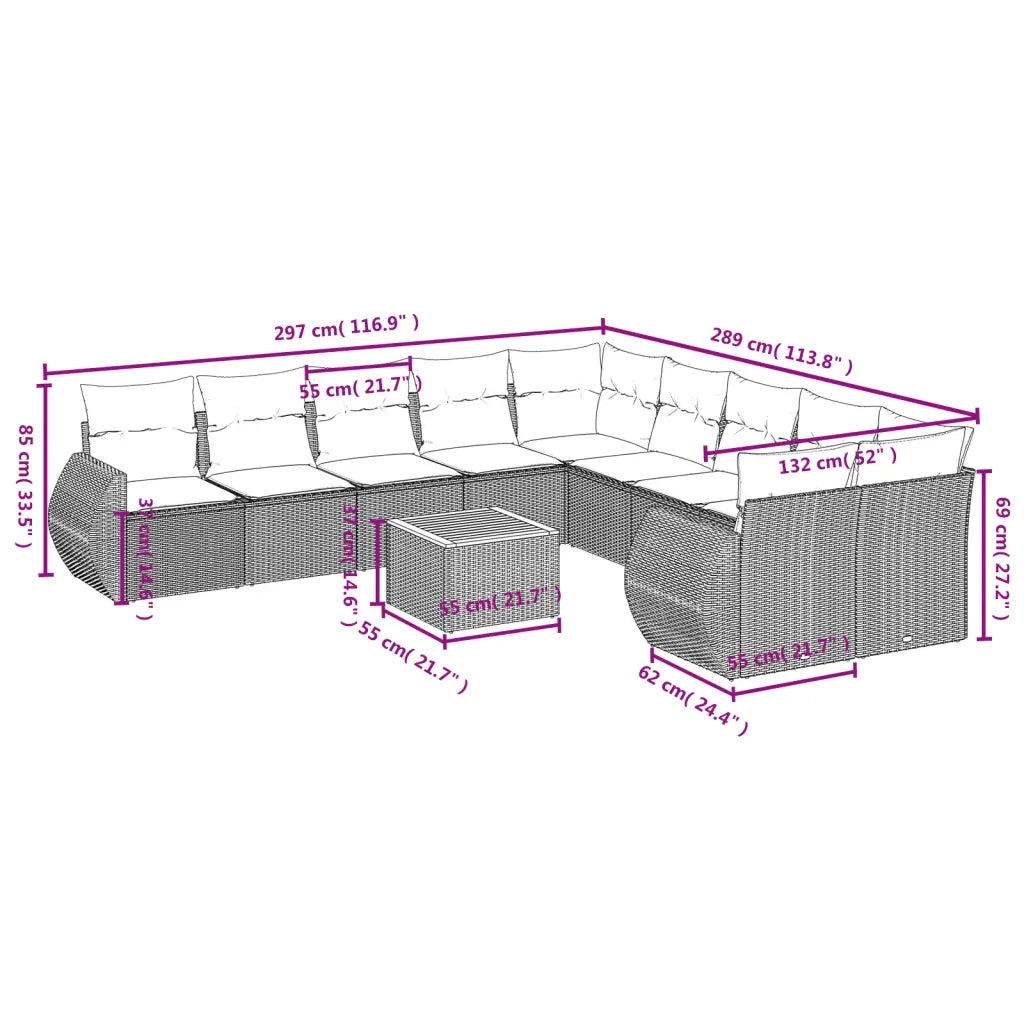 Set Divani da Giardino 11 pz con Cuscini in Polyrattan Nero 3257526