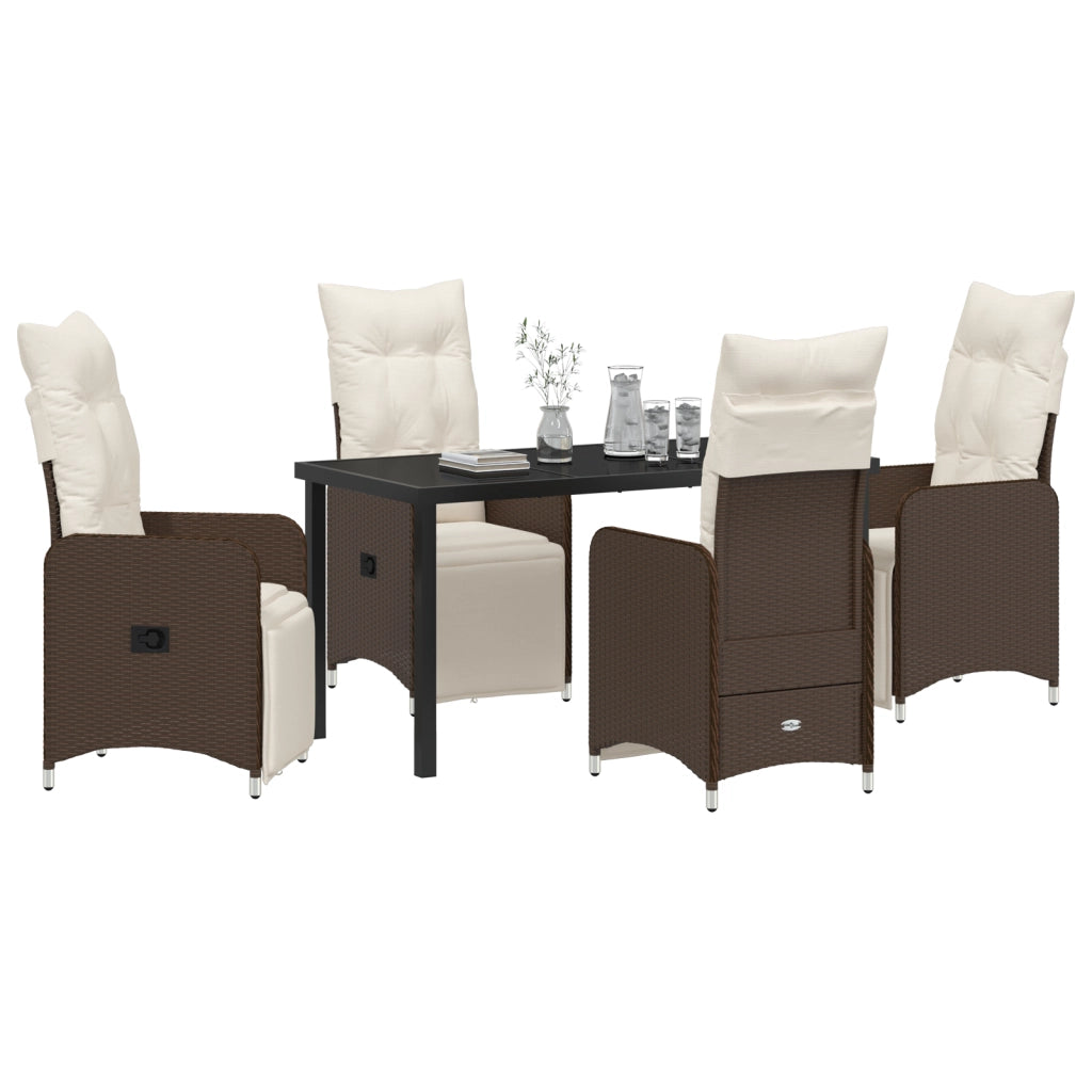 Set da Pranzo da Giardino 5 Pezzi con Cuscini Marroni in Polyrattan