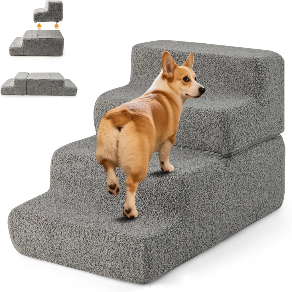 Scalette in Schiuma a 4 Gradini, Rampa per Cani Pieghevole con Fondo Antiscivolo e Copertura Rimovibile e Lavabile per Letto Alto Divano, Scala per Cani e Gatti, 60 x 40 x 40 cm