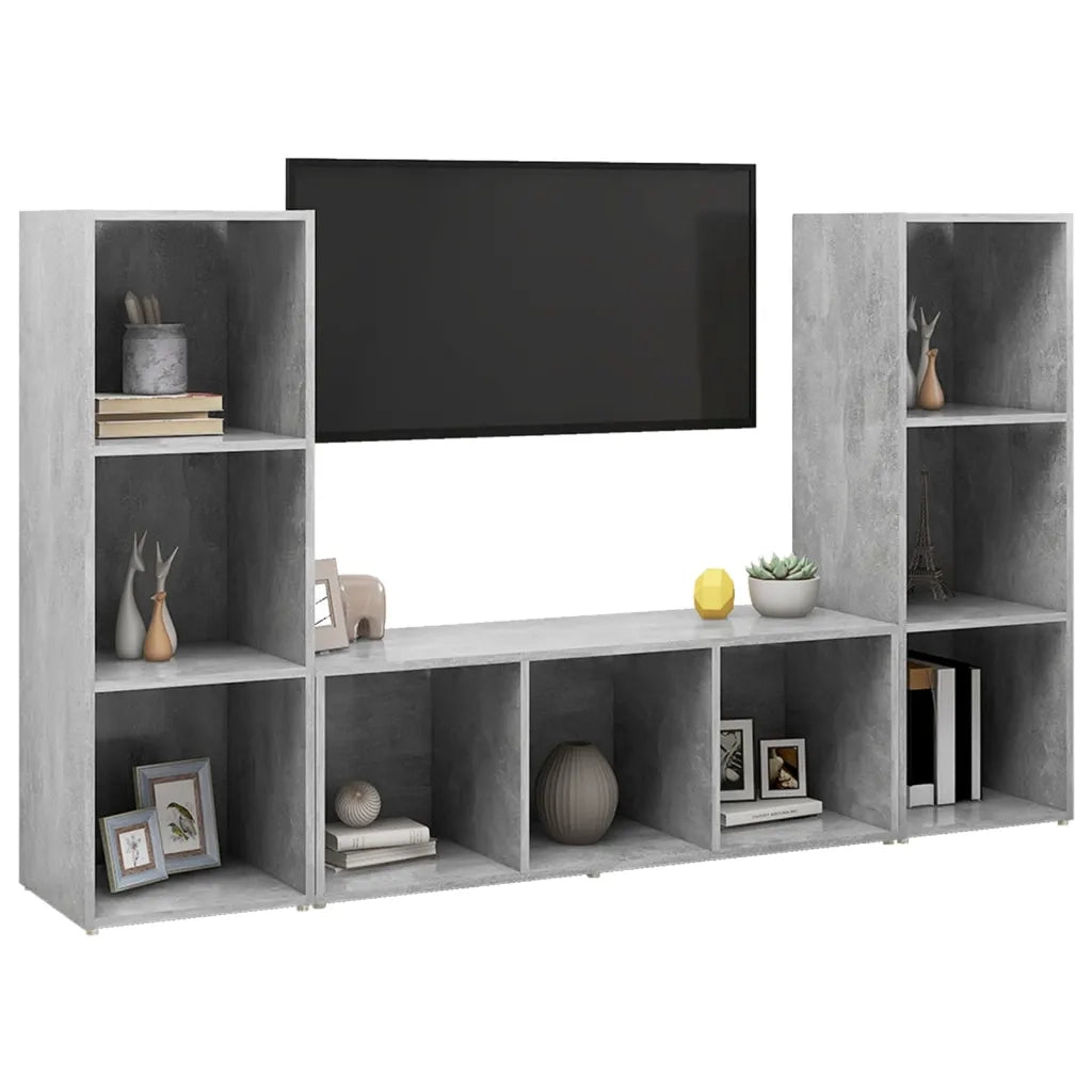 Mobili TV 3 pz Grigio Cemento 107x35x37 cm in Truciolato