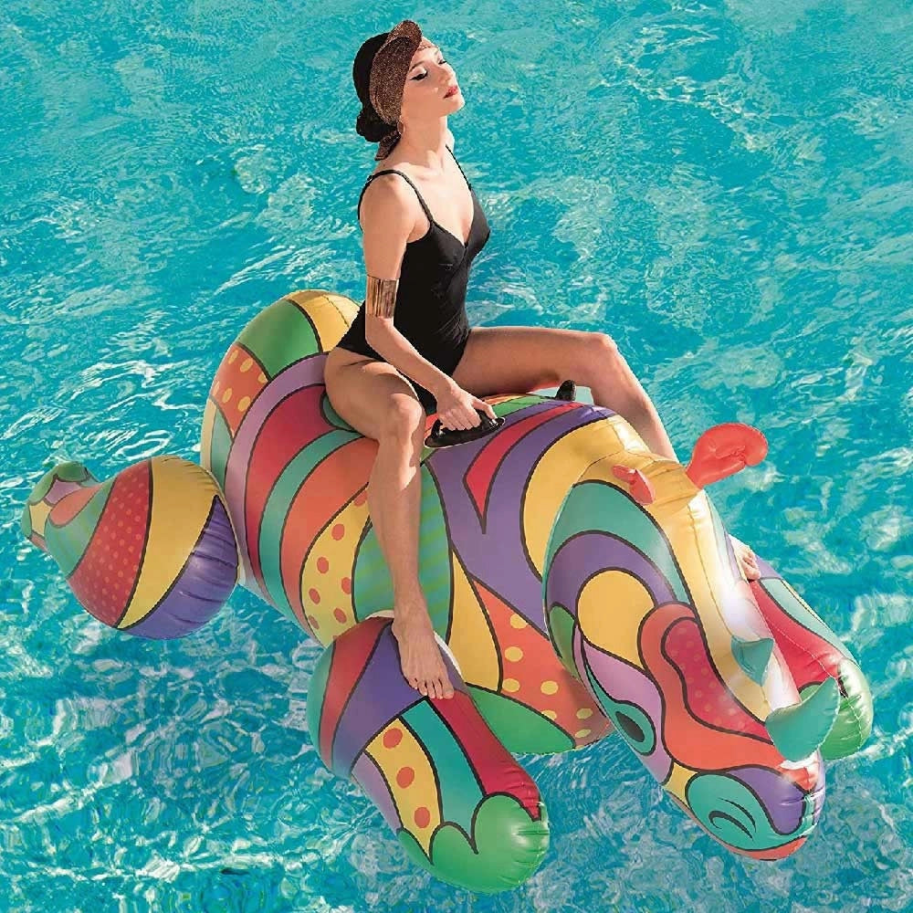 Trade Shop - Rinoceronte Fashion Cavalcabile Gigante 201 X 102 Cm Gonfiabile Multicolore -