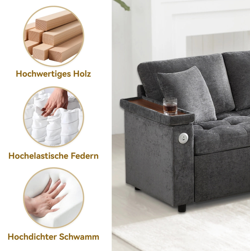 Divano letto angolare destro 3-4 posti con USB e contenitore