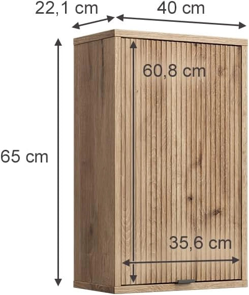 Mobile da bagno Eliza, Quercia vichinga, 40 x 65 cm con una porta, adatto per l'installazione a parete per riporre accessori da bagno