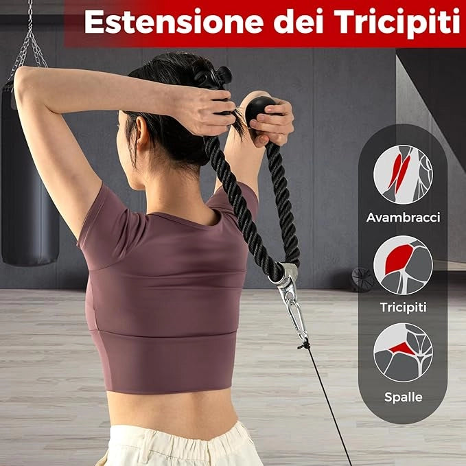 Set di Accessori per Macchine a Cavi, Accessori per LAT Pulldown incl. Barra a V, Corda per Tricipiti e Maniglia a Doppio D, Accessori per Macchine da Allenamento per Casa