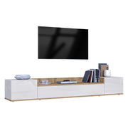 Oxanna, Mobile Porta tv 3 Ripiani Made in Italy, 200x35x30h cm Bianco Lucido