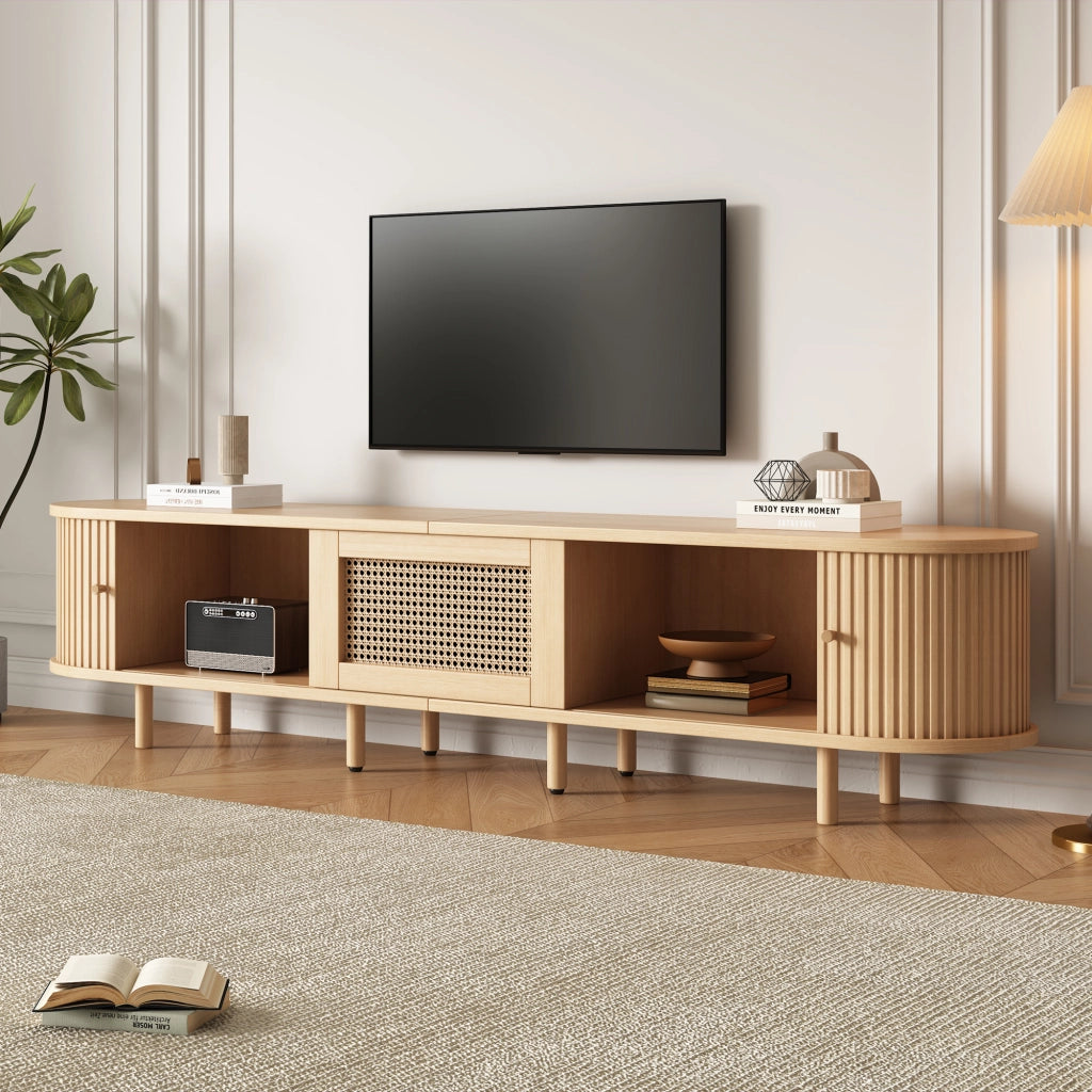 Mobile TV con 2 ante scorrevoli e 1 cassetto - per soggiorno - MDF - 180×40×40 cm - naturale
