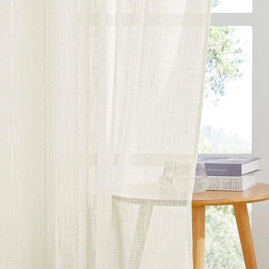 Set di 2 tende in stile rustico in look di lino, tende semi-trasparenti con occhielli, per soggiorno, porta finestra, H 240 x B 132 cm, beige chiaro