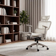 Sedia da ufficio ergonomica con poggiatesta 3D, schienale reclinabile, supporto lombare, rete, Beige