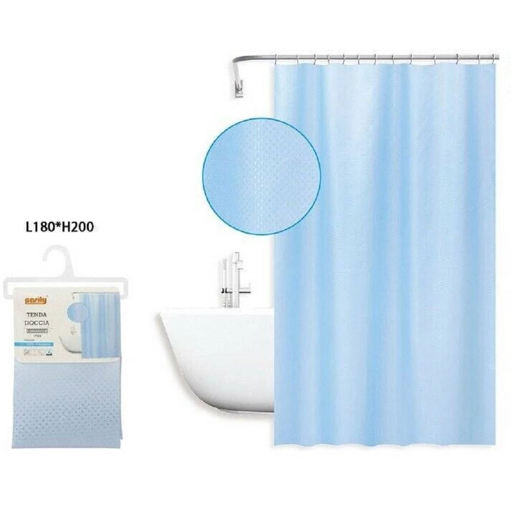Trade Shop - Tenda Doccia Antimuffa Impermeabile 180x200cm Anelli Azzurra Texture Rombi 59819 -