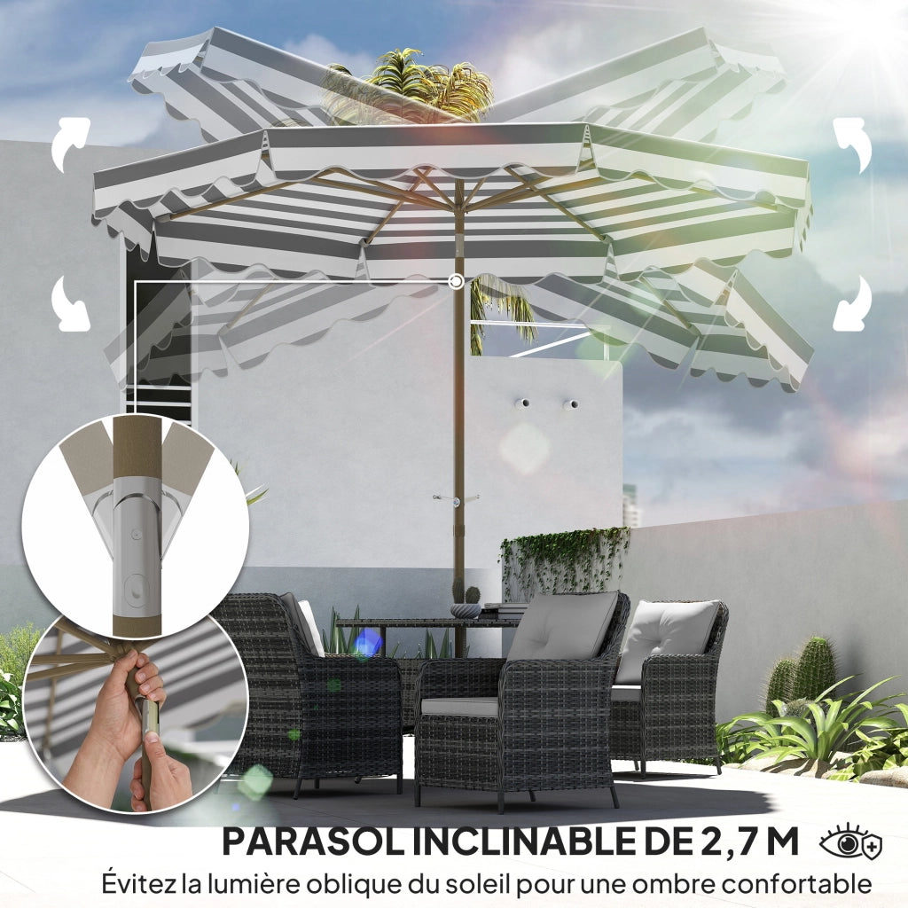 Parasole da giardino inclinabile ottagonale ¨C zephmum ¨C grigio chiaro ? 2.7x2.4 m