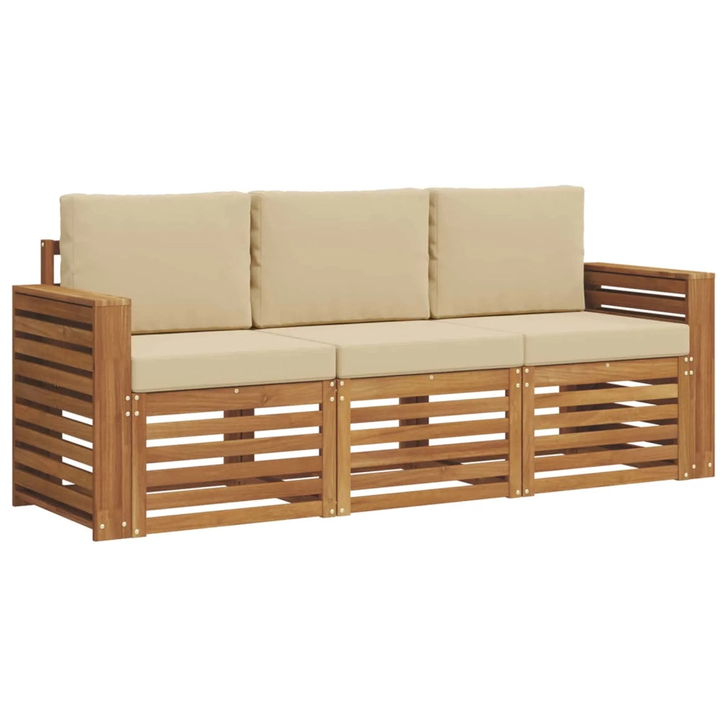 Set divani 3 pcs Naturale e Beige Legno di Acacia Massello 3374298