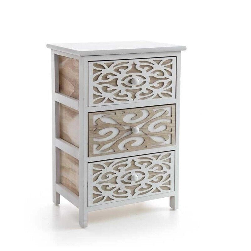 CASSETTIERA DA ARREDO DECORATA CON 3 CASSETTI 40X29X58 CM LEGNO E BIANCO